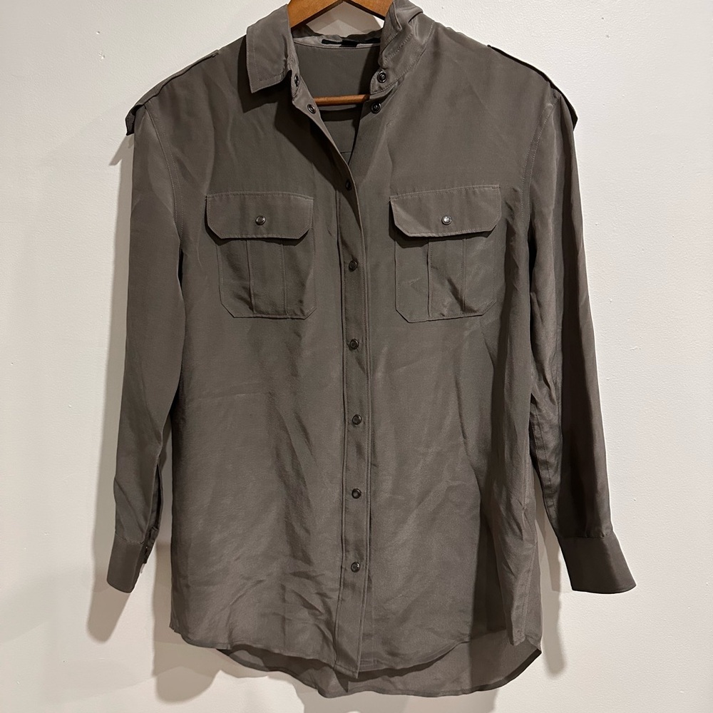 ALL SAINTS Grey Silk Blend Button Down Size 4